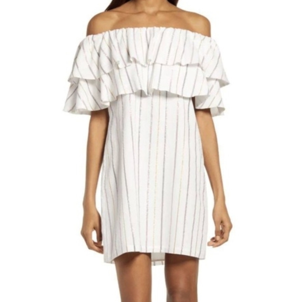 Charles Henry Metallic Stripe Off the Shoulder Popover Dress Chic Fairycore